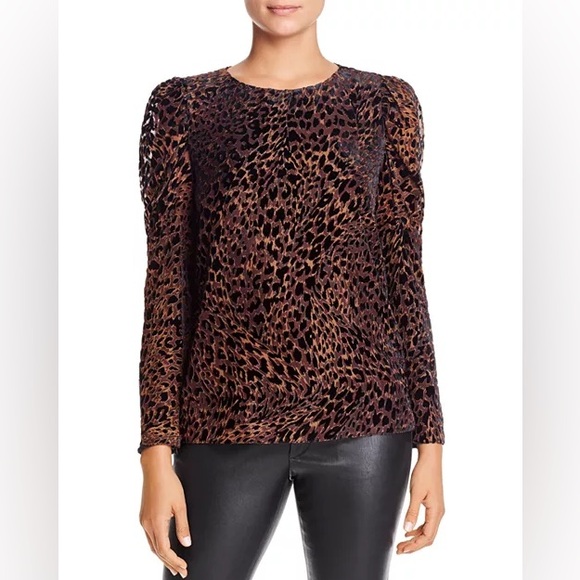 Elie Tahari Tops - Elie Tahari Blouse Noelle Brown Leopard print Velvet puff Sleeves Size M